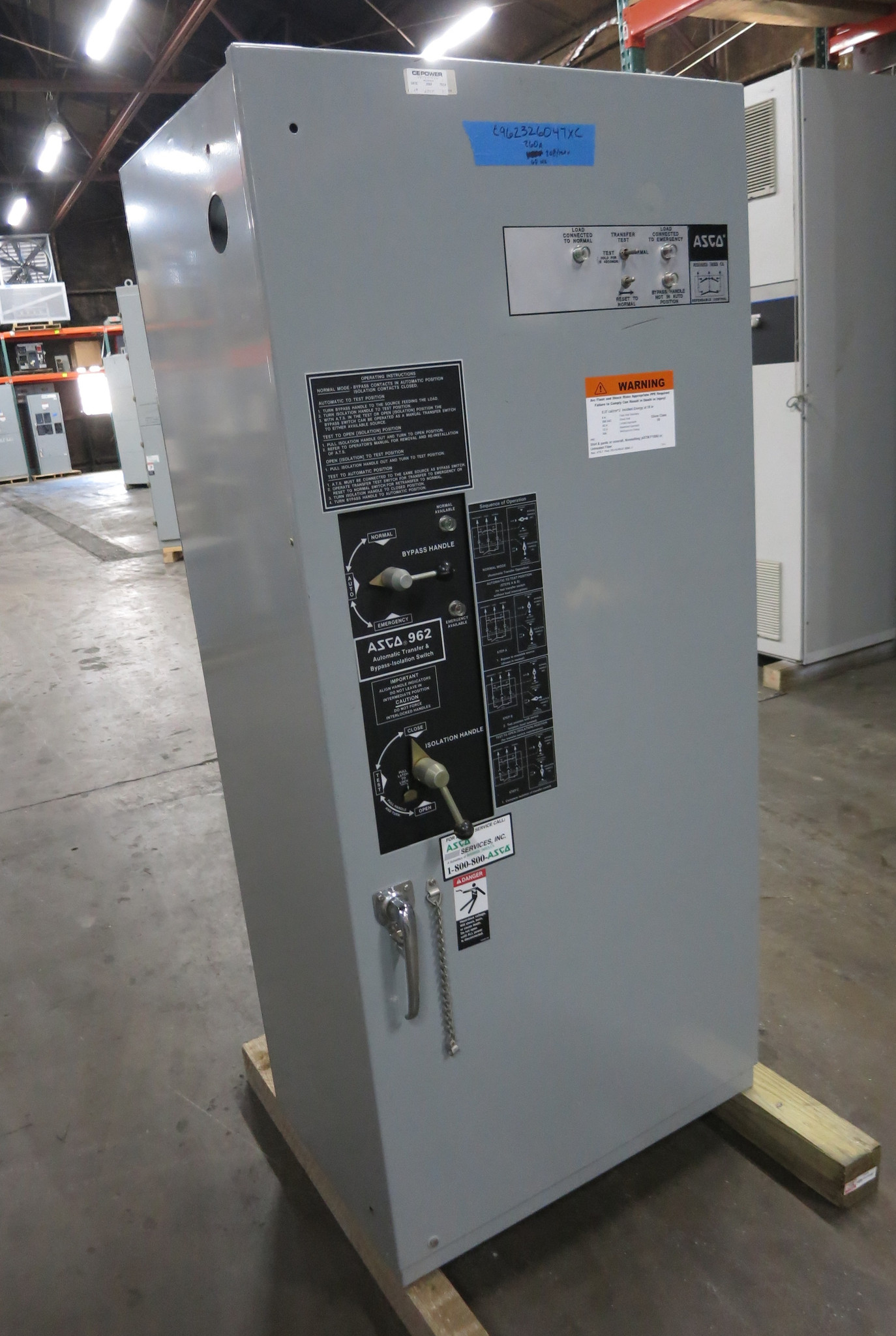 ASCO E962326047XC 260A 208V Automatic Transfer Switch Bypass Isolation